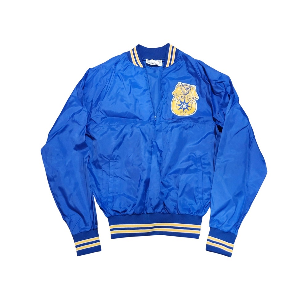 Vintage Teamsters Local 705 Bomber Jacket Mens Blue Nylon Windbreaker Zip Up